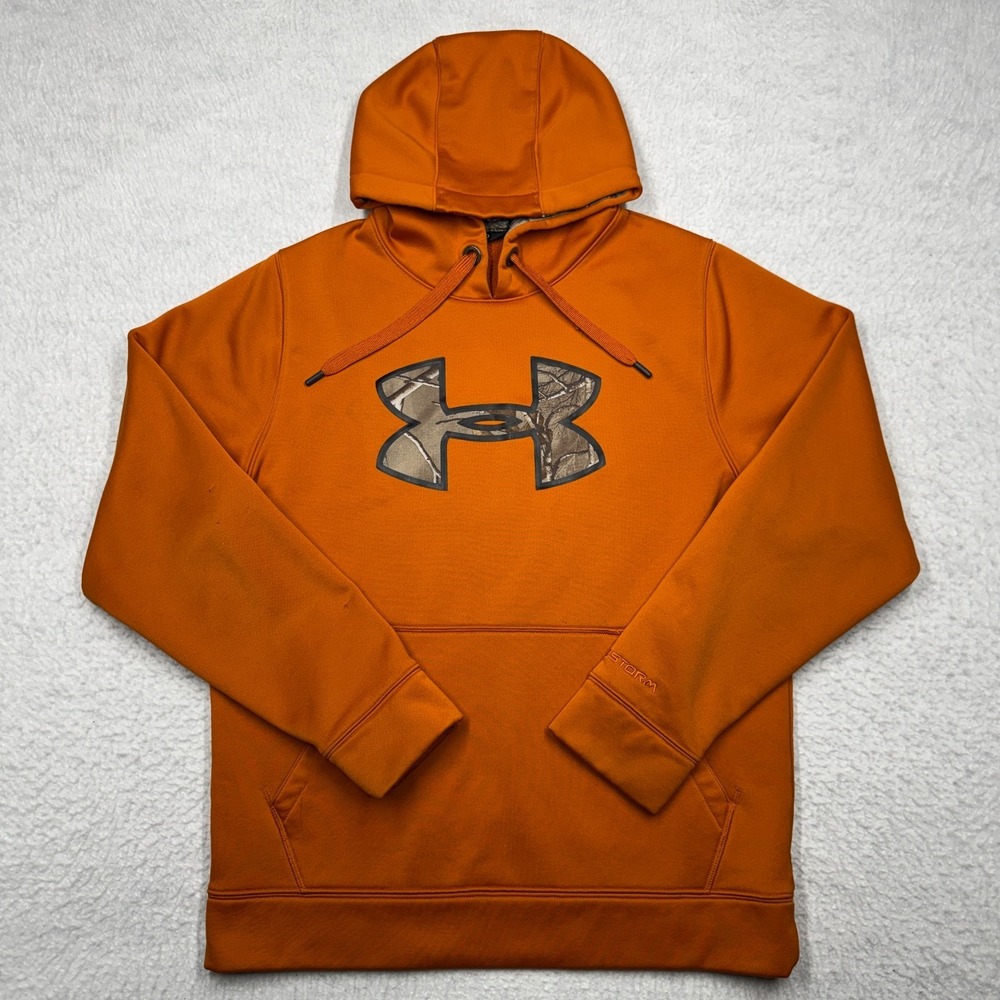 Under Armour Storm Orange and Camo Hoodie Sweater Hunting Men's Size Small